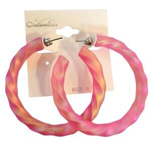 Pink Hoop Earrings 2" Retro Bold Iridescent Y2K Festival Pierced 80's Statement